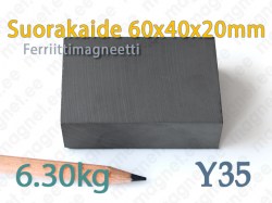 Ferriitti Suorakaidemagneetti 60x40x20mm, Y35