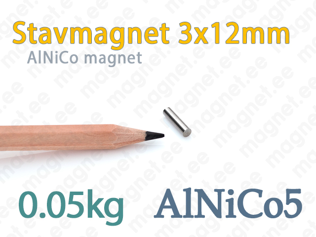 AlNiCo Stavmagnet 3x12mm, Alnico5
